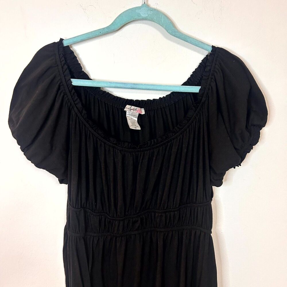 Love Squad Maxi Dress Womens 2X Plus Black Pleated Ruffle Trim Modest Minimalist - Picture 4 of 11